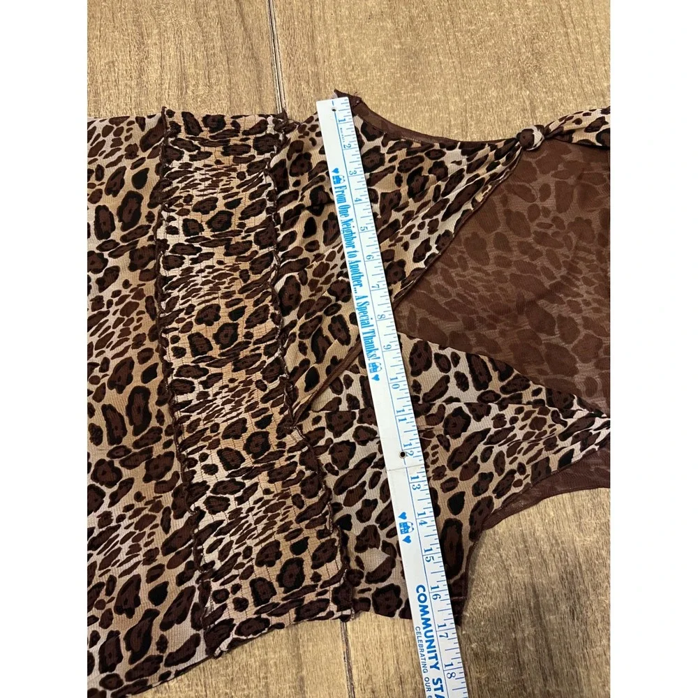 BCBG MaxAzria Y2K Brown Animal Print MIDI Baby Doll Dress Mesh Lined Sz LG Party